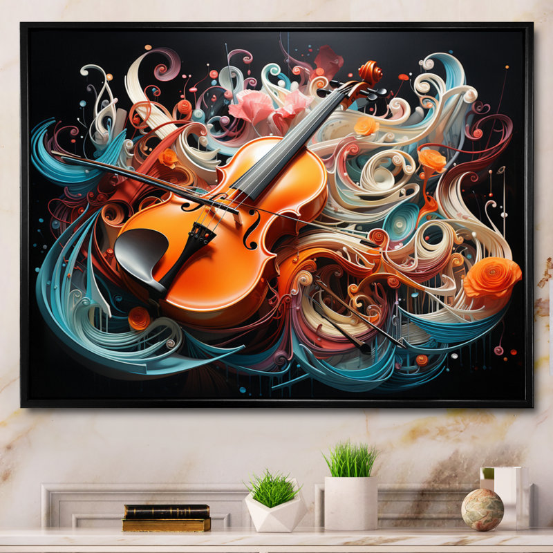 Maketa Coloré surréel symphonie I - reproduction sur toile, Cadre flottant noir, H 16 po x l 32 po x P 1 po
