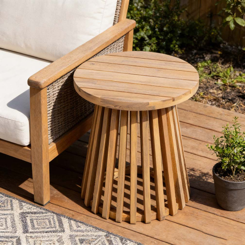 Table d'appoint d'extérieur en bois d'acacia, Teck clair