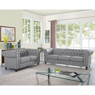 Arlisa 2 Piece Living Room Set Air Leather Chesterfield Button Tufted Couch Set with Loveseat and Sofa