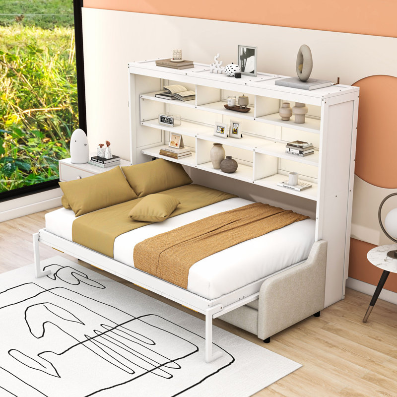 Lit escamotable avec canapé escamotable et tablettes DEL Murphy, Double