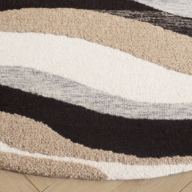 Joshwa Hand Tufted Wool/Cotton Abstract Rug in Gray/Ivory, Round 6'