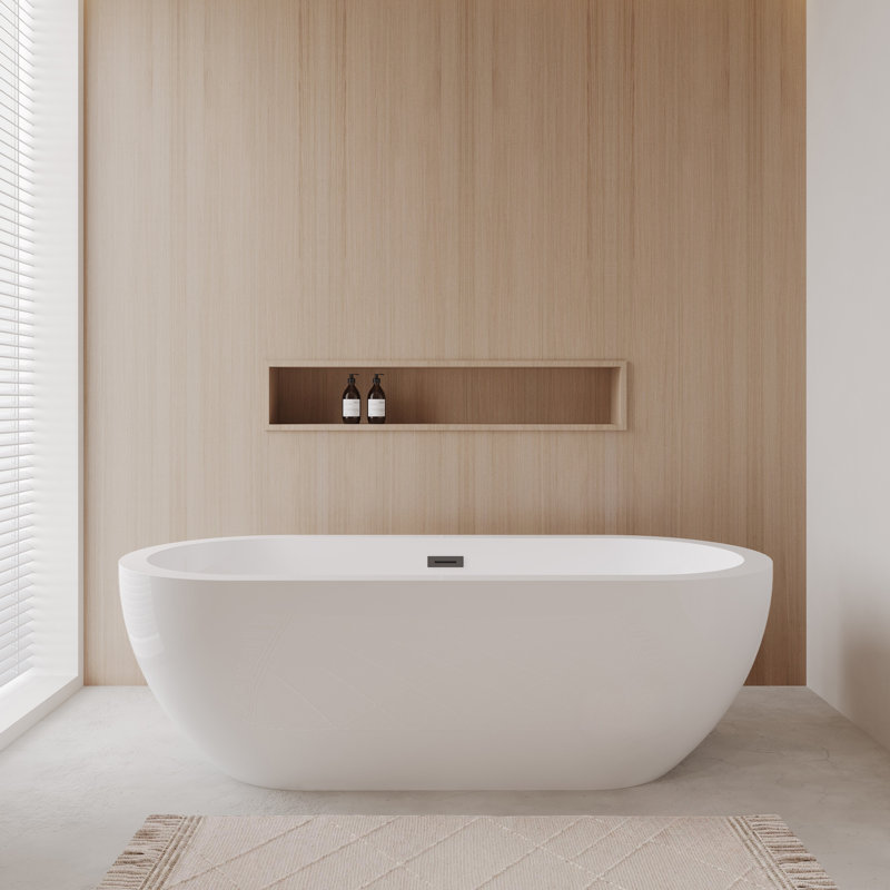 Soho 72'' x 31'' Soaking Acrylic Bathtub, White/Matte Black Trim