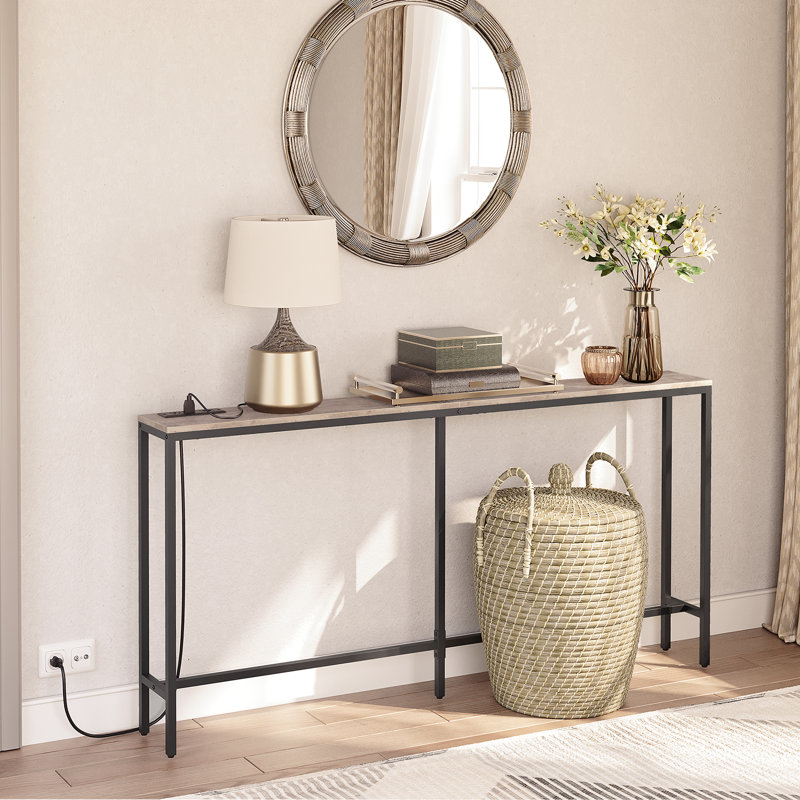 Console avec prise de courant derrière le canapé, table d'entrée étroite, H 31,7 po x l 63 po x P 7,9 po, Gris