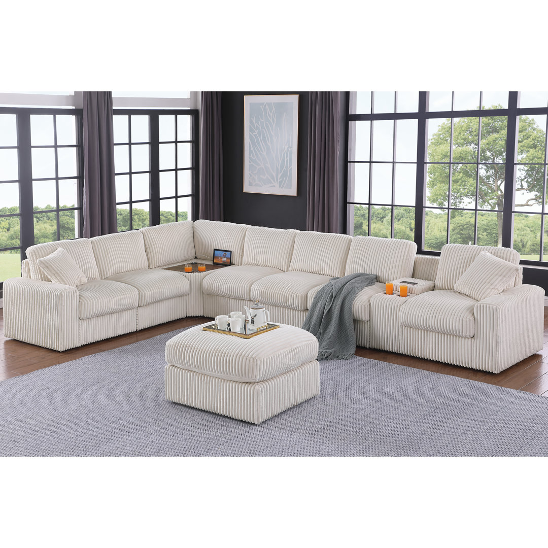 Deantrei Corner Sectional Sofa With Cupholder Console With A Corner Table With USB Port And An Ottoman Hokku Designs Body 