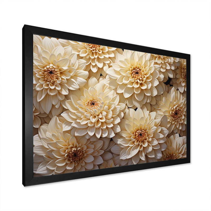 «White Minimalisme Chrysanthemums», mosaïque sur toile, Cadre simple noir, H 24 po x l 32 po x P 1 po