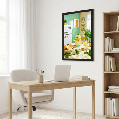 Black Wood Framed，Canvas Wall Art for Living Room, Bedroom, Office or Entryway – Decorative Wall Decor with Lemonade Kitchen