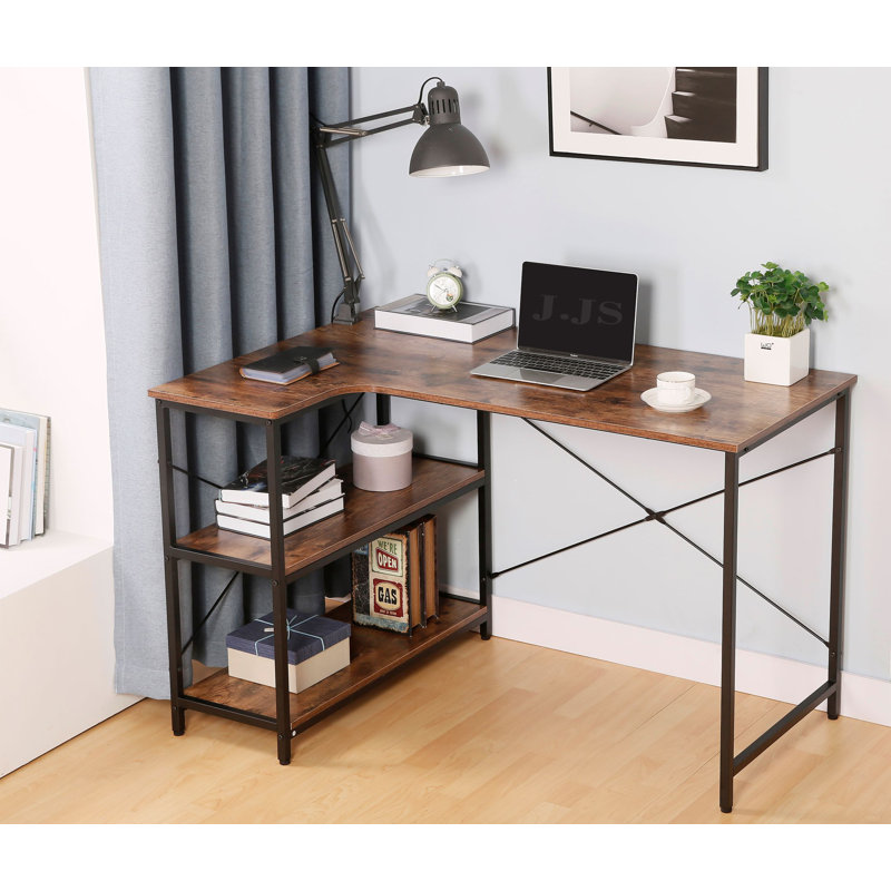 Kershner Home Office Desk with Bookshelf - 3-Tier Shelf Desk & Workstation