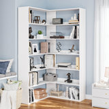 6-tier Corner Bookshelf With Baffles, L Shaped Tall Bookcases, 6-tier Bookshelf And Bookcase With Open Storage For Home Office