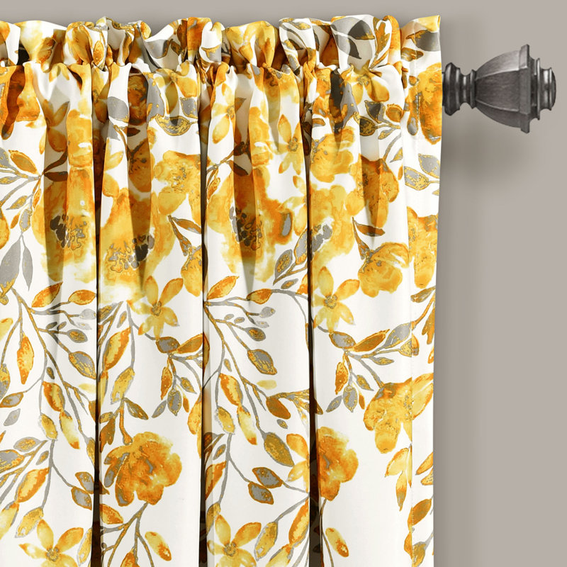 Room Darkening Curtain Pair, Yellow/Grey, Width 132 x Drop 241 cm