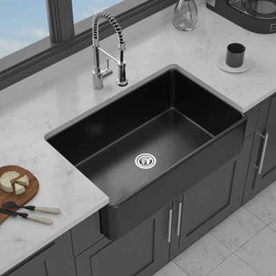 33" Matte Black Farmhouse Sink - 33 X 20 X 10 Inch Kitchen Sink Apron Front Porcelain Ceramic Single Bowl Farmer Sink Basin