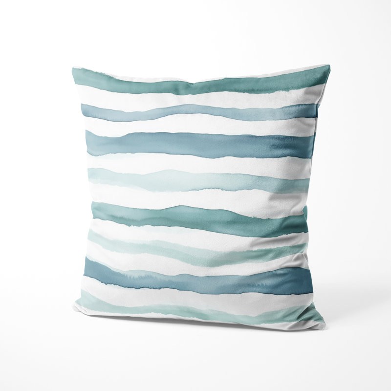 Coussin décoratif moderne - rayures vertes et blanches, H 20 po x l 20 po