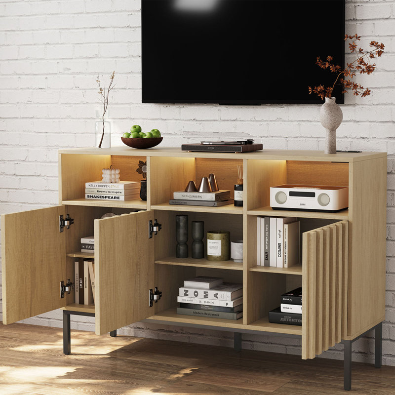 Buffet 47,3 "avec prise de courant et lumière DEL, Bois / noir