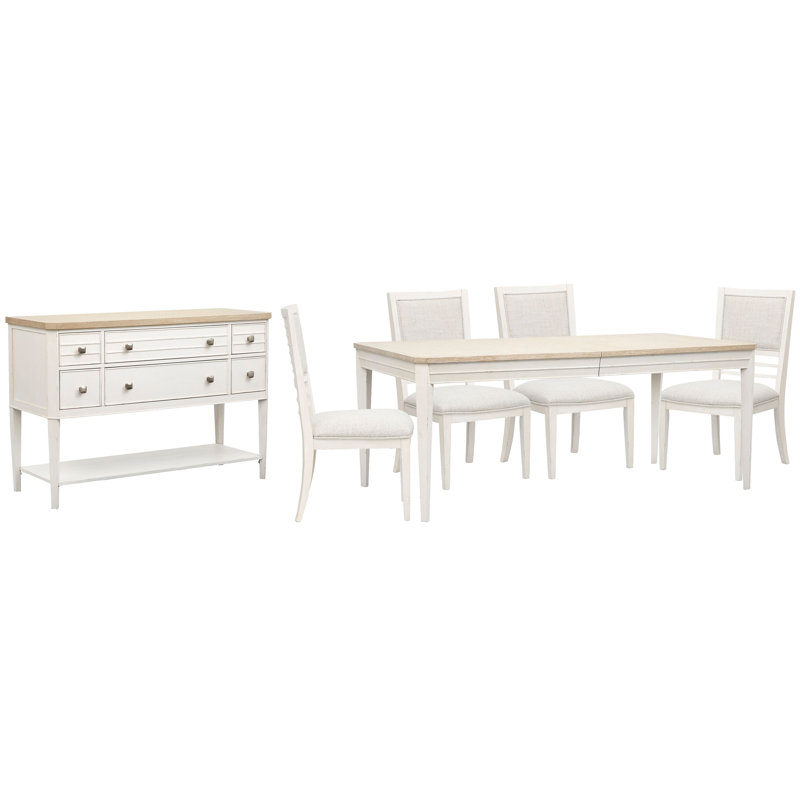 Table de salle à manger extensible rectangulaire avec 4 chaises et buffet, 6 pièces: table, 4 chaises, buffet