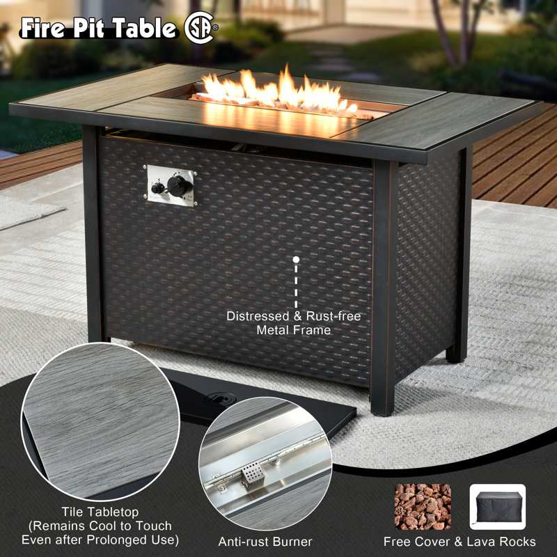 Harper Outdoor 7 Piece Patio Furniture With Fire Pit Table,wicker Conversation Set With Swivel Chairs, Comfy Deep Sofa With Ottoman For Outside Porch Balcony Backyard Pool