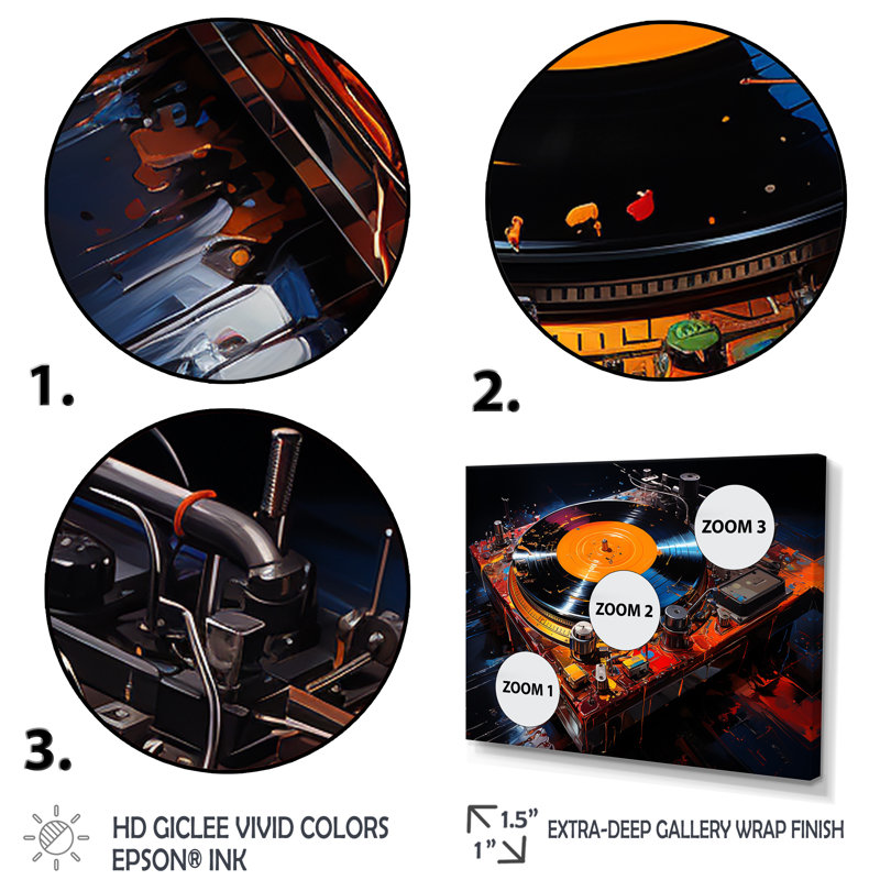 Disque vinyle, sérénade II sur toile, Cadre simple noir, H 30 po x l 40 po x P 1,5 po