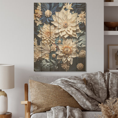 Papier mâché Flower Blossums Radiance - Fleurs, panneau de bois, art mural sur bois de pin naturel