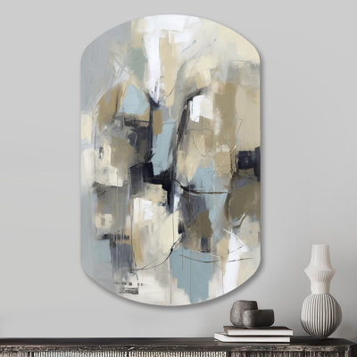 Beige And Grey Unbounded Creativity I - Abstract Painting Cylinder Metal Wall Art, Modern Asymmetrical Metal Art Print