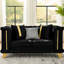 Canapé victorien luxueux de style milieu du siècle, 175 cm, en velours avec détails en acier inoxydable doré et broderies, 3 coussins, pour un salon moderne et raffiné.