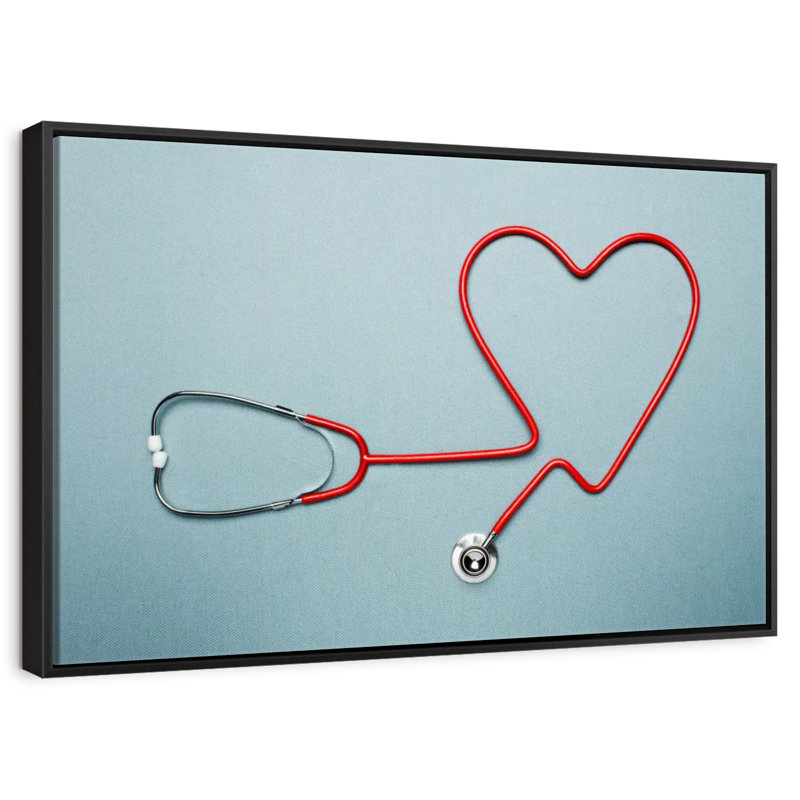Stéthoscope en forme de cœur, Cadre flottant noir, 40 po x 27 po