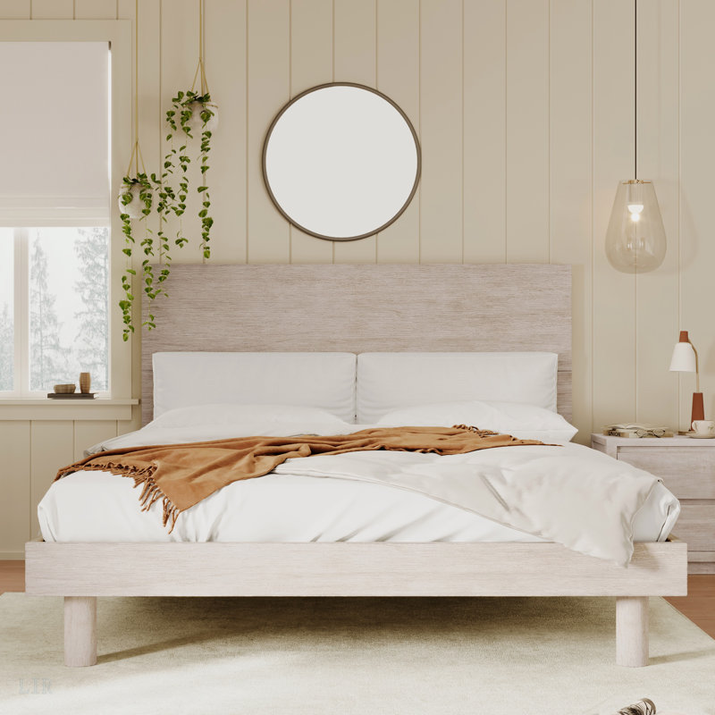 Modern Concise Style Solid Wood Grain Platform Bed Frame, Queen, Bed Frame
