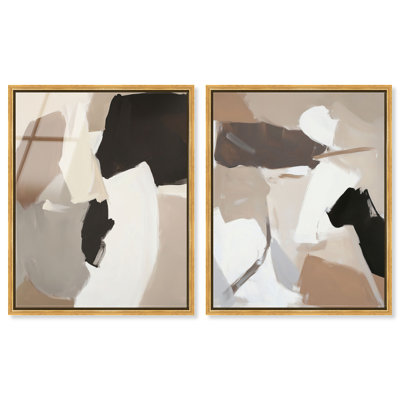«Division of Planes Diptych», reproduction d'art encadrée, ensemble d'art abstrait bohème par Art Remedy, cadre doré, 20 x 24