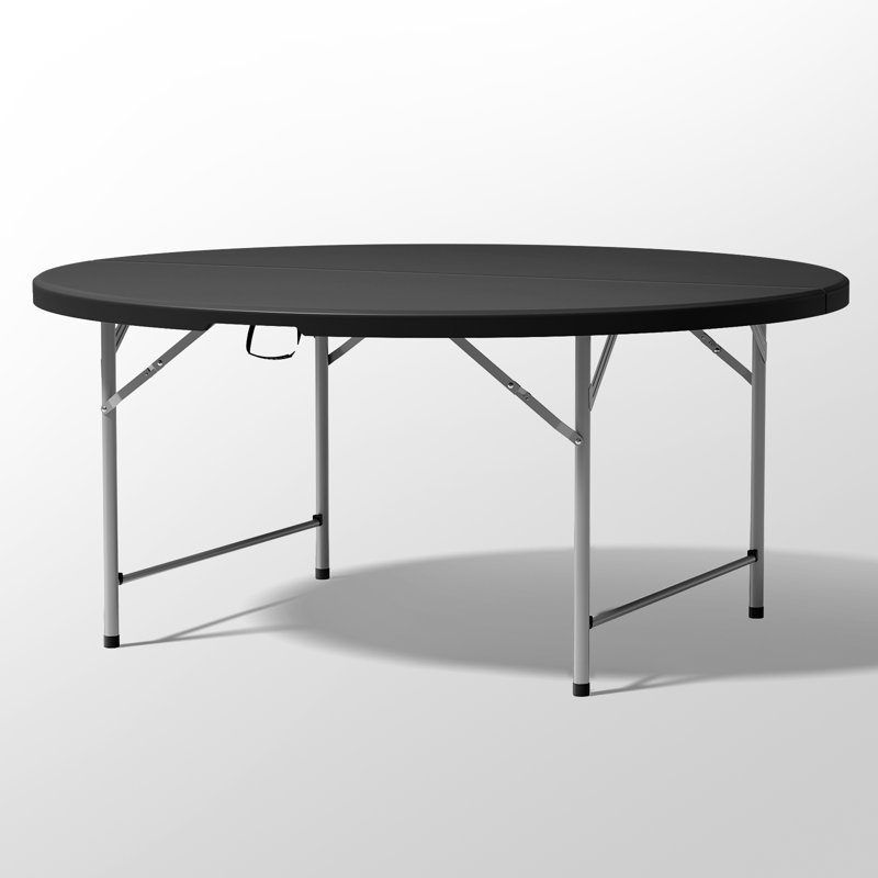 Black 65" Round Collapsible Plastic Dining Table with Steel Legs