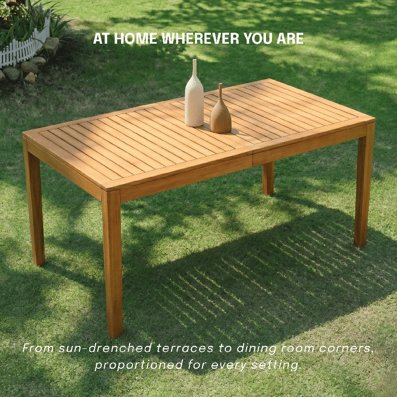 NTC NOMA 63 Inch Solid Wood Dining Table, Indoor & Outdoor Rectangular Table for 6, Weather Resistant Patio Table for Backyard, Deck & Dining Room, Easy Assembly,  Natural