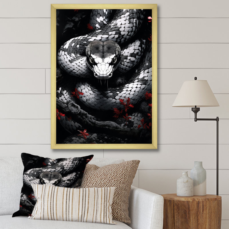 «Asian Art Snake Sumi» - reproduction, H 20 po x l 12 po x P 1 po, Encadrement doré