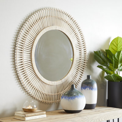 Miroir mural rond en bois de bambou