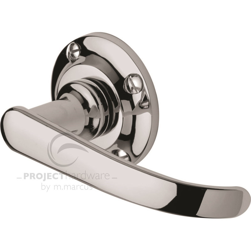Heritage Brass Project Hardware Door Handle Lever Latch on Round Rose Avon Design, Polished Chrome