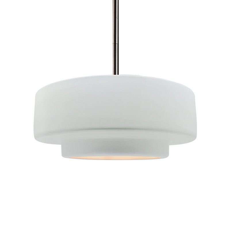 Luminaire suspendu à 1 lumière Meydan, Blanc brillant / blanc brillant, H 5,25 po x l 14,5 po x P 14,5 po, Nickel brossé
