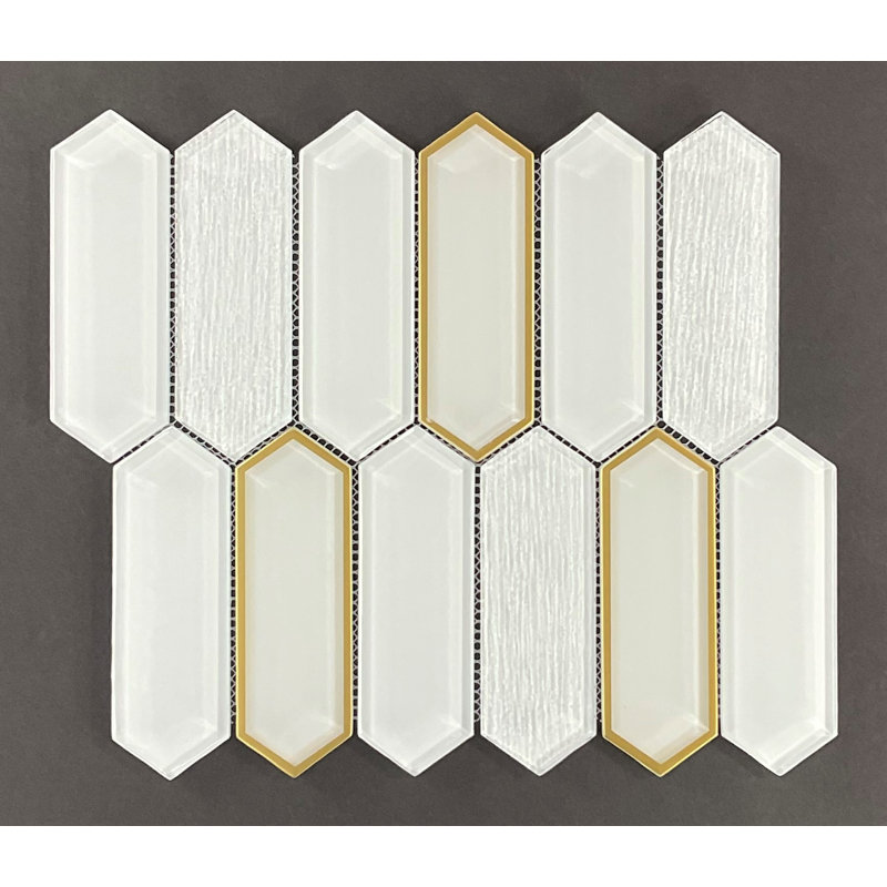 Glass Mosaic Wall Tile, White & Gold Glazed