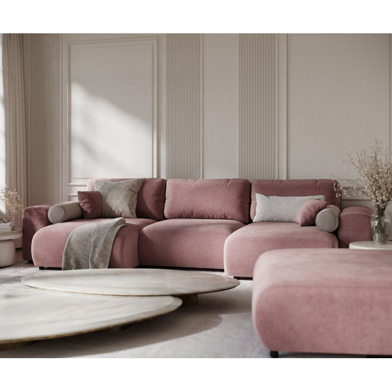 Six-seater panoramic sofa, Pink Velvet