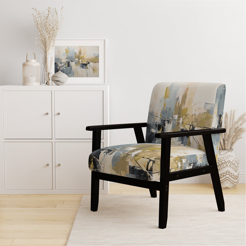 Paper Euphoria I - Upholstered Midcentury Modern Arm Chair, Beige, Black