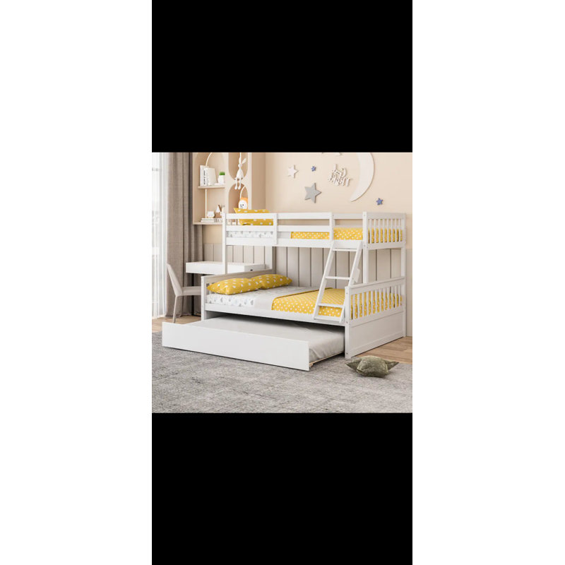 Lit simple superposé au dessus d'un lit double avec lit gigogne convertible simple - Blanc