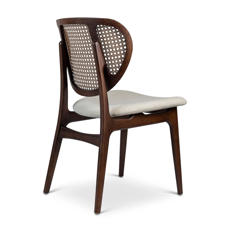 Modern Brazilian Upholstered Dining Chair, Medley Ivory Performance Basketweave/Nogal