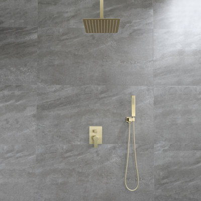 Pomme de douche de luxe à système de douche mural en laiton massif avec valve brute