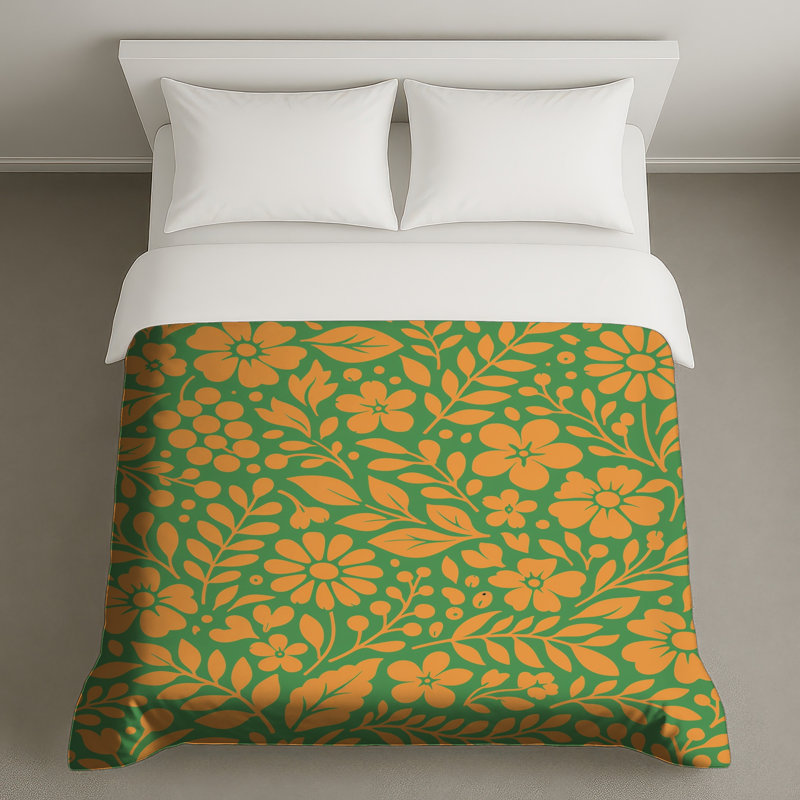 Housses de couette à motif floral orange, Lit simple