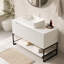 Ensemble de meuble-lavabo et de meuble-lavabo autoportant avec 3 portes et 3 tablettes ouvertes TULIO, lavabo rectangulaire en céramique noire et comptoir en pierre frittée blanc de Carrare, noir (nouveau SKU)-1024387895