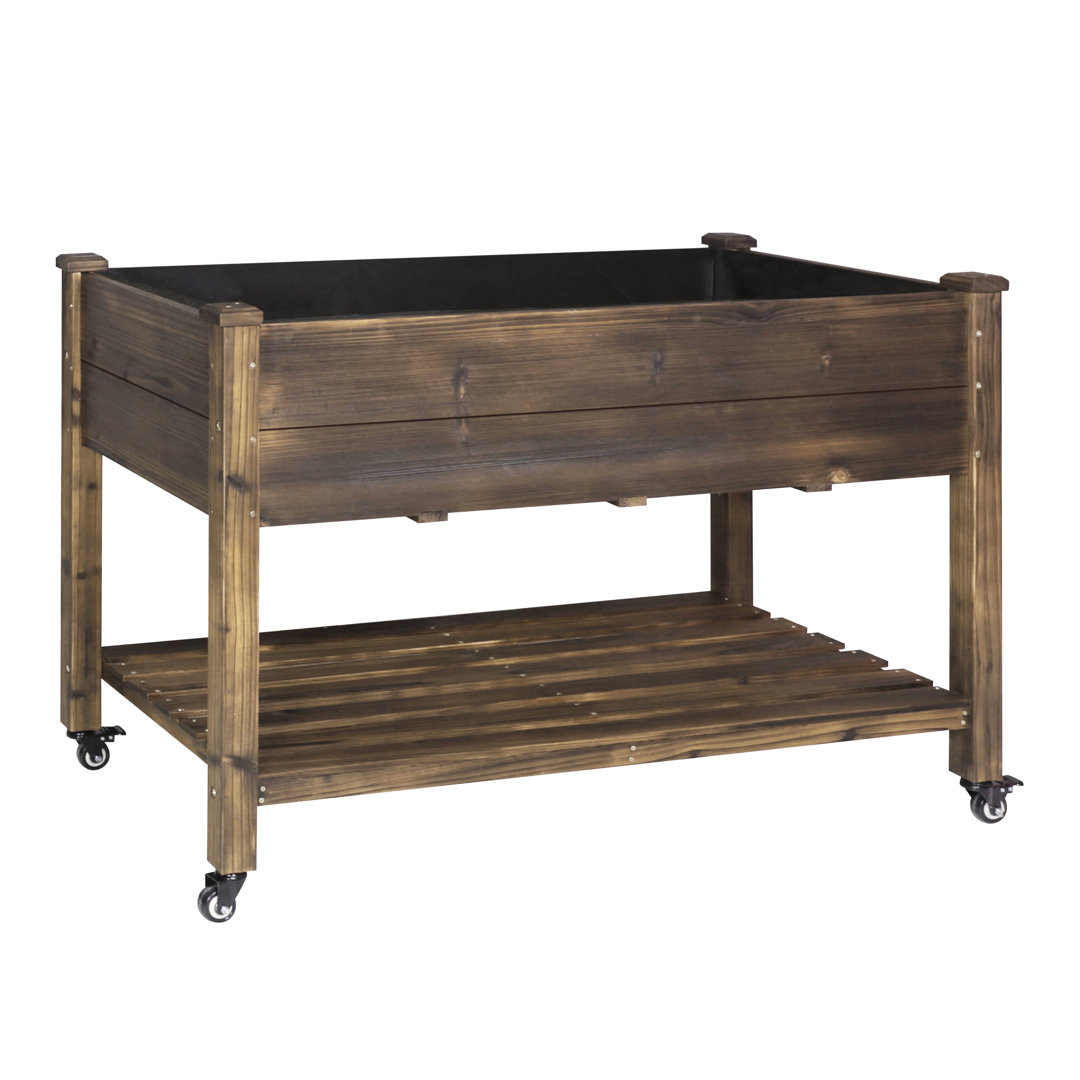 Rosan Wood Outdoor Elevated Planter with Wheels Arlmont & Co. 