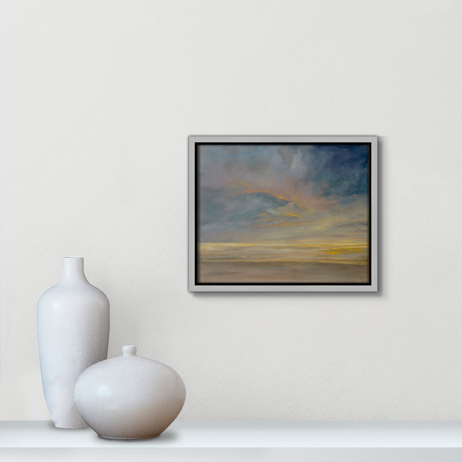 Saffi "Dawning Unrest" Painting, 9.5" H x 11.5" W, Silver