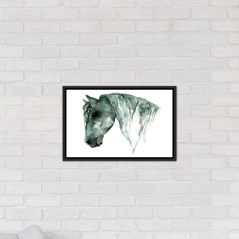 Art du cheval, H 26 po x l 40 po x P 1,5 po, Toile avec cadre noir patiné