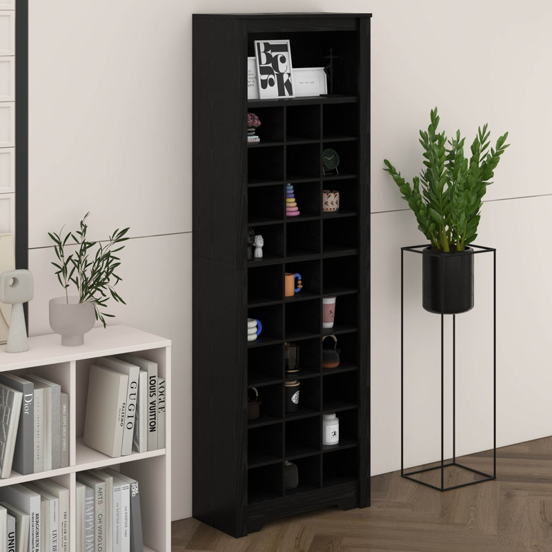 Armoire à chaussures haute, console de 30 casiers, conception moderne avec base à bord incurvé, rangement multifonctionnel pour le couloir et le vestibule