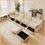 Canapé modulaire moderne en L 4 places en chenille avec tiroirs de rangement Repose-pieds mobile - blé
