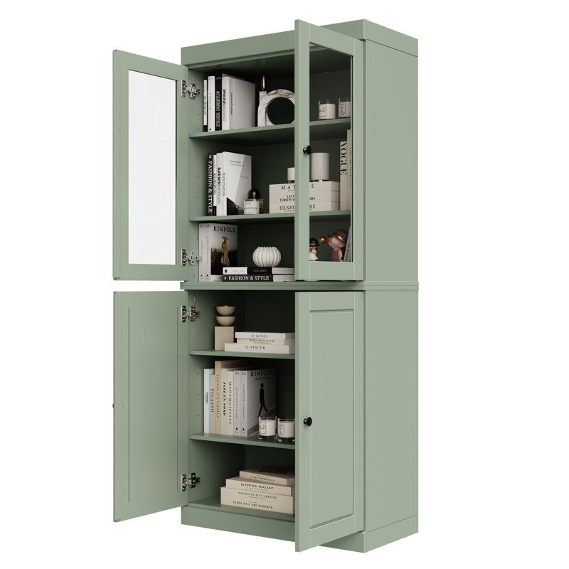 Vereniz Palace Imports 100% Solid Wood 6-Shelf Bookcase, Raised Panel & Clear Glass Doors, Adjustable Shelves, 32" Wide, 71.5" Tall