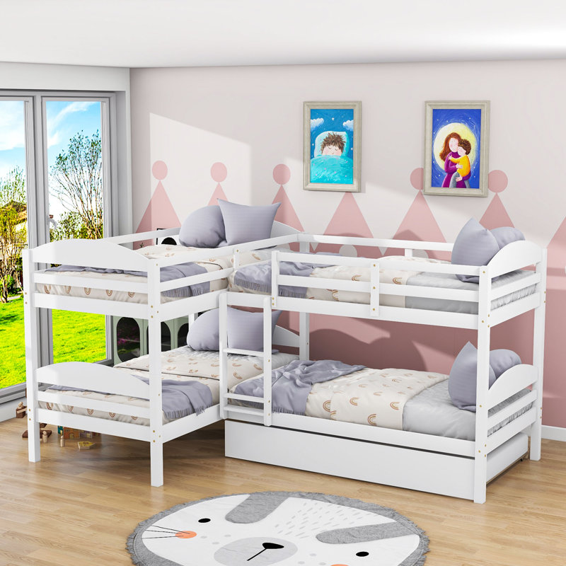 Lit superposé en bois avec lit gigogne simple Hardej Kids, Blanc