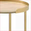 Table basse à plateau rond doré avec aspect chêne - Base en métal durable pour le salon / la chambre à coucher