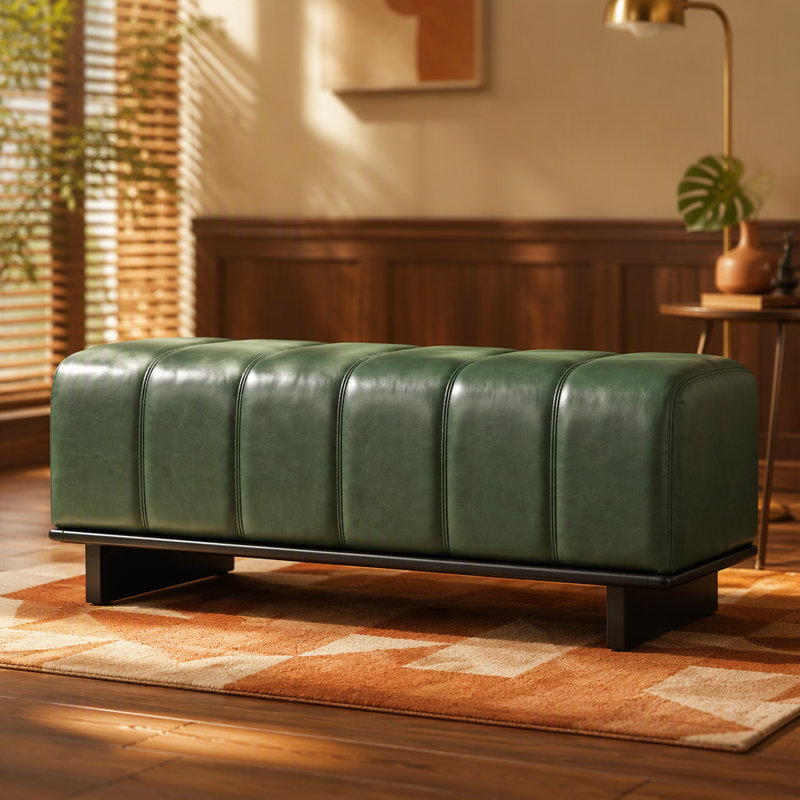 Banc de salle à manger rembourré vert moderne avec structure en bois robuste pour une assise intérieure confortable et polyvalente