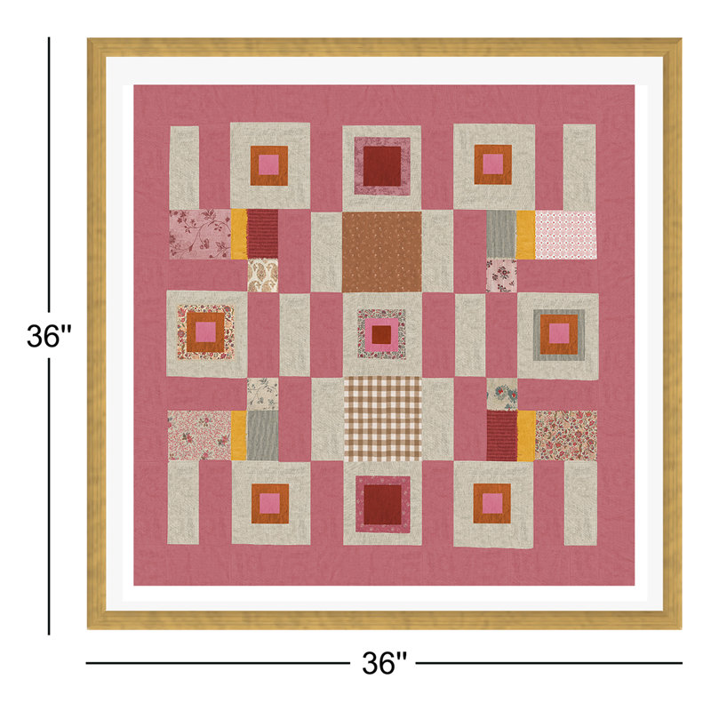 Courtepointe Pink Cottage, Papier avec cadre doré, Oui, H 36 po x l 36 po x P 0,75 po