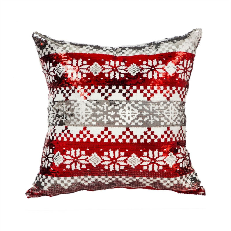 Sequined Cotton Blend Reversible Throw Pillow